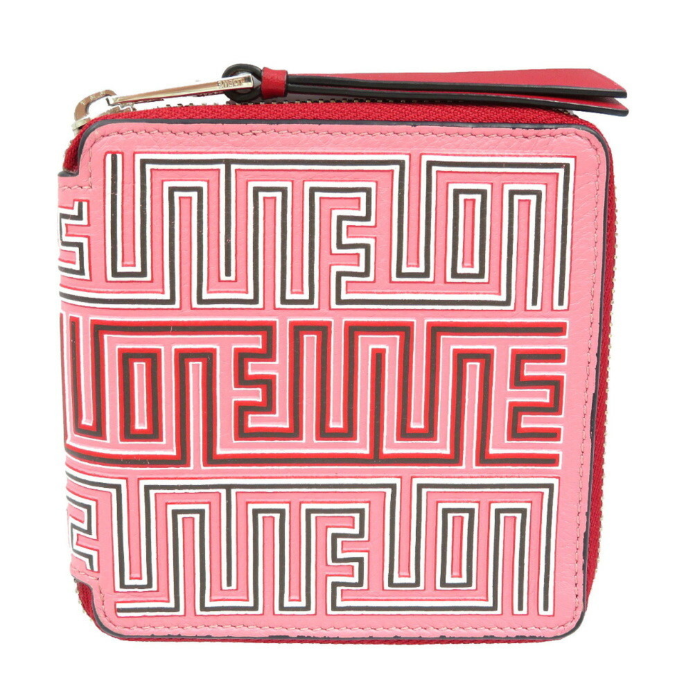 Loewe Mays Square Zip Leather Red Pink Bifold Wallet - Picture 2 of 10